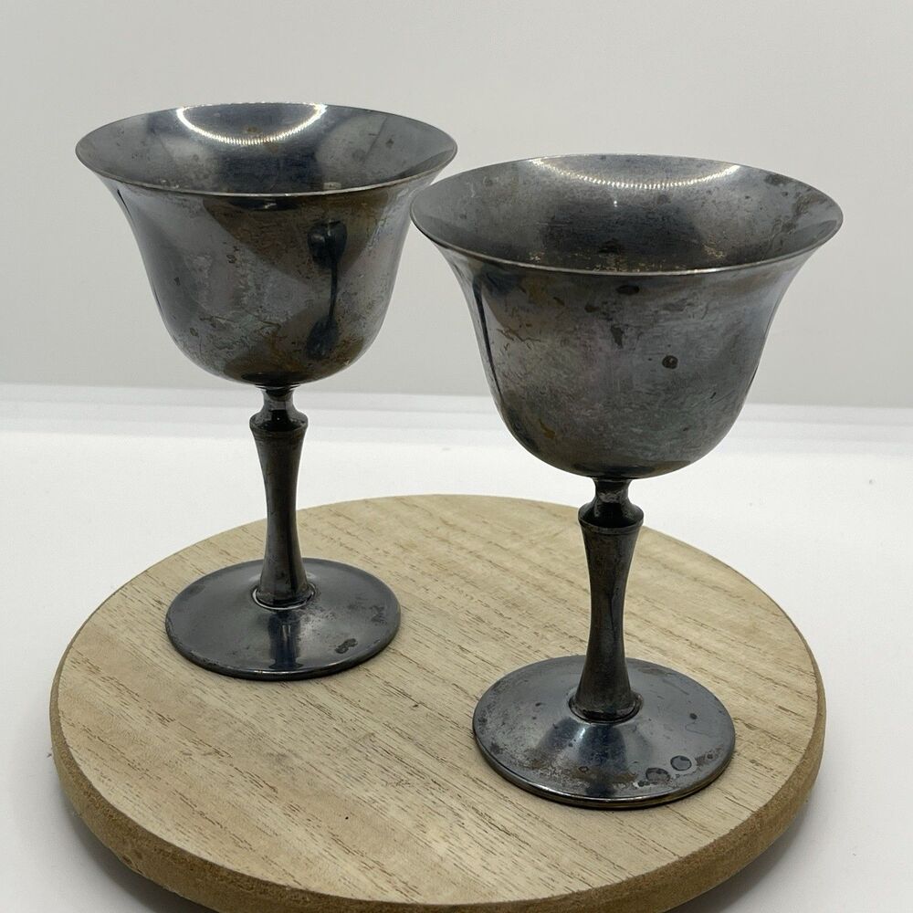 VTG De Uberti Italy Silver Plated Stemmed Goblet Set of 2 Stamped Patina Tarnish
